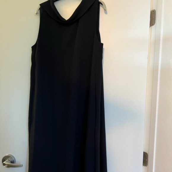 COS navy dress with drape neck and tie in back - Picture 2 of 4
